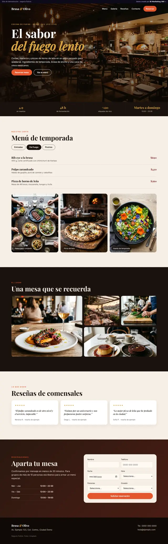 Página completa del demo Brasa & Olivo