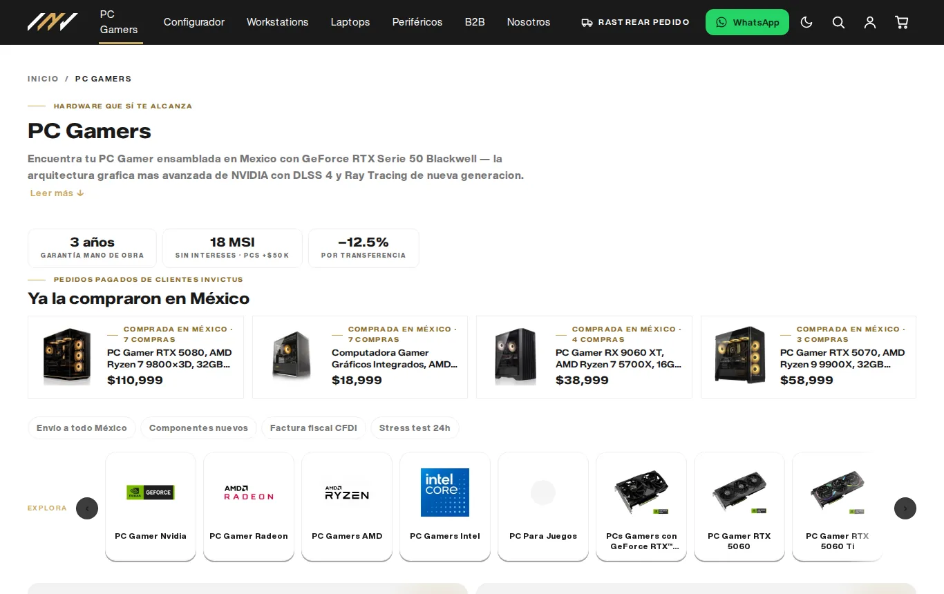 Colección de PCs gamer en Invictus PC
