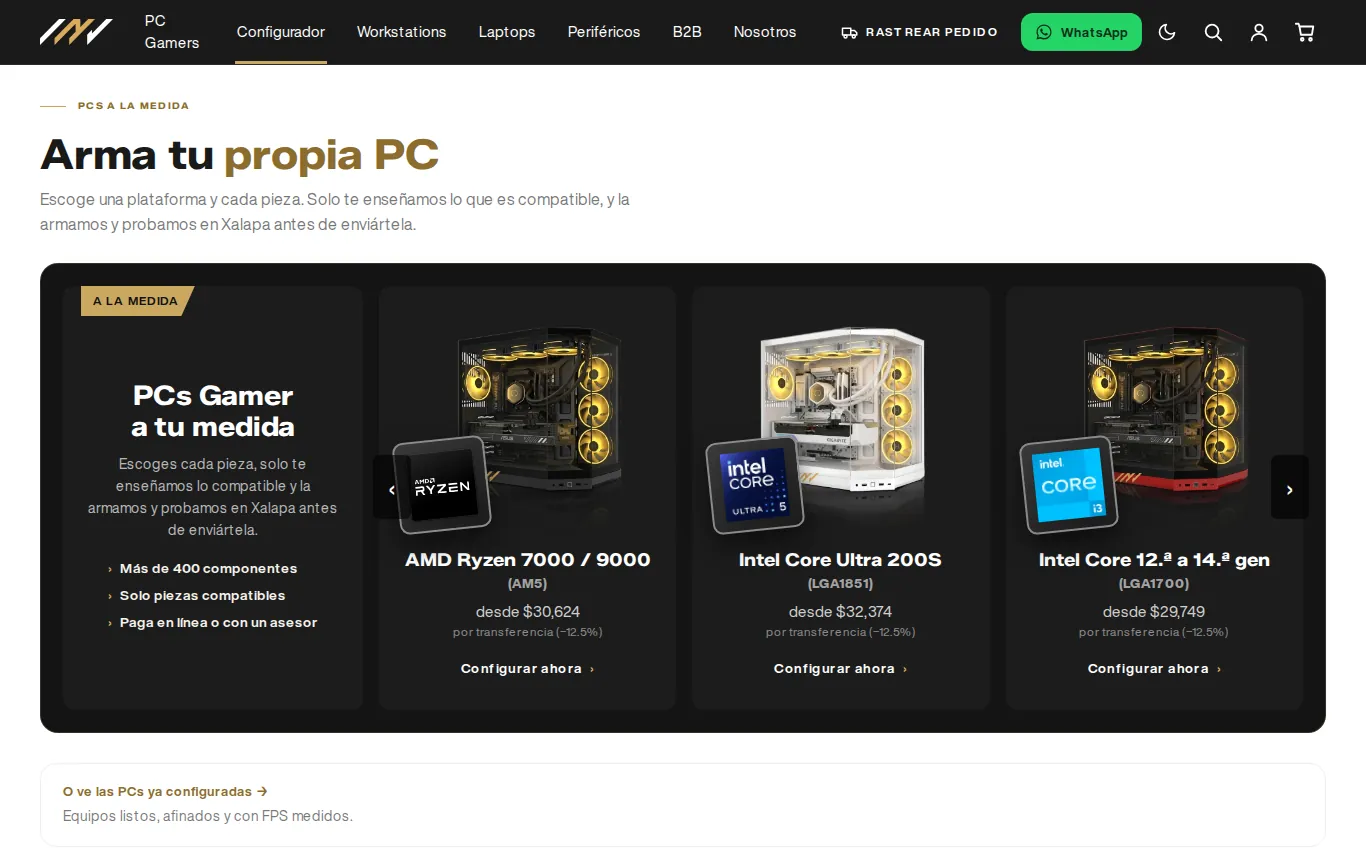 Configurador de PCs de Invictus PC, hecho en Shopify Hydrogen