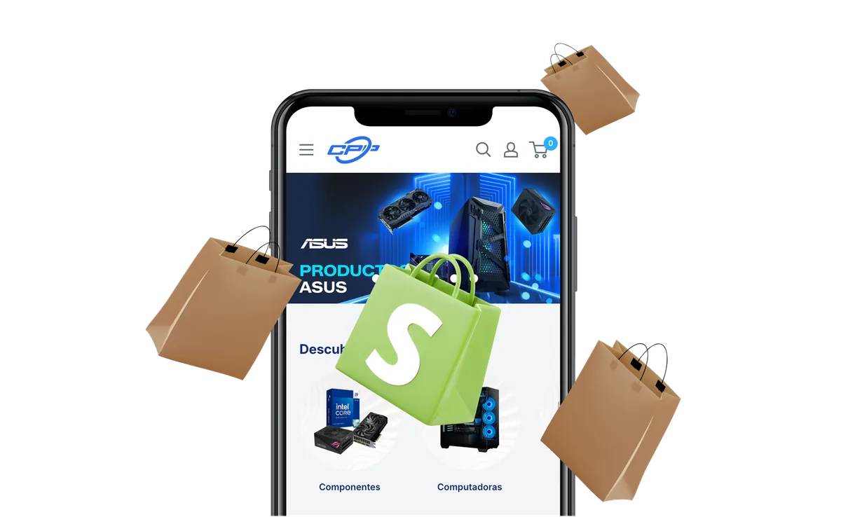 Mockup de tienda Shopify en laptop y celular